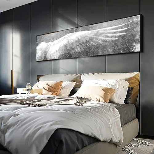 Affiche vintage plume noir et blanc 70x170cm grand format sur toile avec cadre