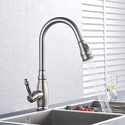 Robinet d'évier de cuisine eau chaude froide avec mitigeur douchette extractible nickel