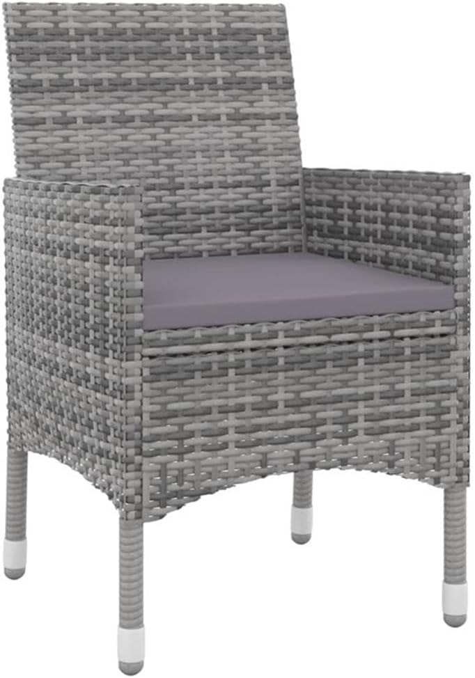 BOWERY HILL 3-Piece Garden Dining Set, PE Rattan and Glass, Gray/Dark Gray/Black Finish, Weather-Resistant, Includes Rectangular Table, 2 Chairs, and Cushions, Modern Style for Patio, Balcony, or