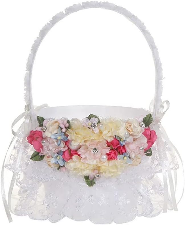 Flower Basket White Storage Container Wedding Girl Baskets with Handle For Party Home Decoration Ornaments