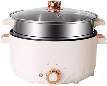 Multifunctional Electric Cooker, 0.8 gal 3 L Large Capacity, Single Serving, Multi-Cooker, Value Set, Electric Pot Double Layer, White