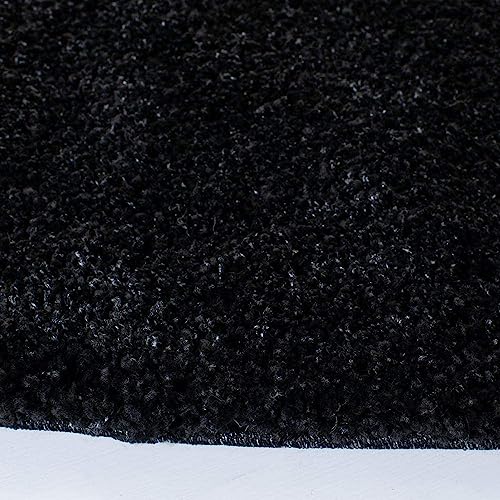 Image of Solid Fluffy Rugs and Carpet for Hall and Drawing Room 5x5 Round Black Color