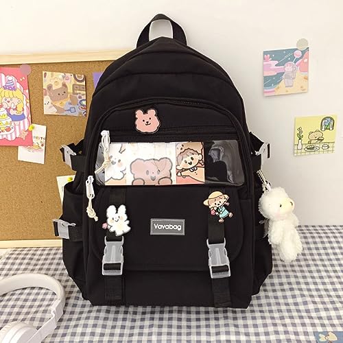 Cute Backpack Kawaii Backpack for School Aesthetic Backpack Kawaii School Supplies Cute Backpacks with Accessories (Black)4