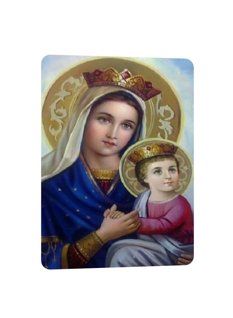 LADY HAWK Mother Mary Photo Statue Miniature Painting with magnetic backing. A Divine Gift for The Mother's Blessing. Sticks to any Metal Surface. Size 10x7cms Mother Mary Photo Frame Version (G123)