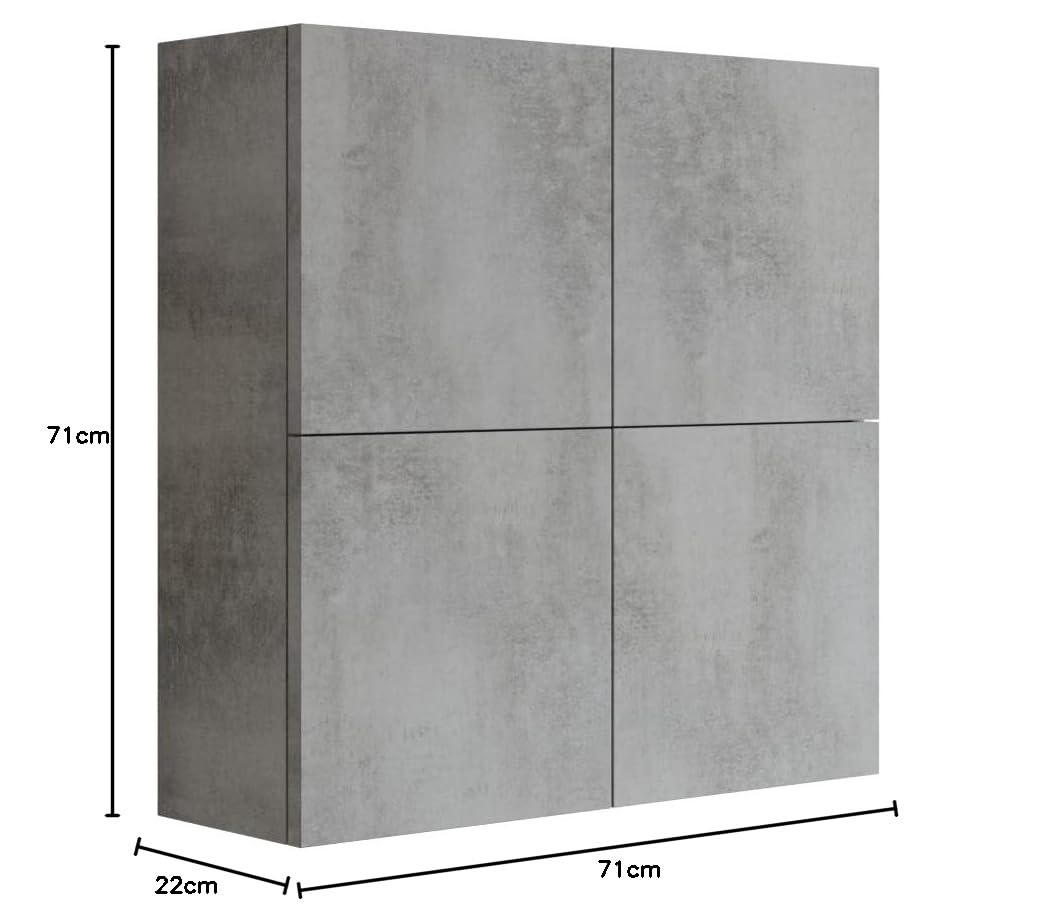 MaMa Store Atena Pensile Doppio Mettitutto 4 ante e sistema di apertura push and pull, Laminato, Grigio Cemento L. 71 X P. 22 X H. 71 cm, Arriva già assemblato