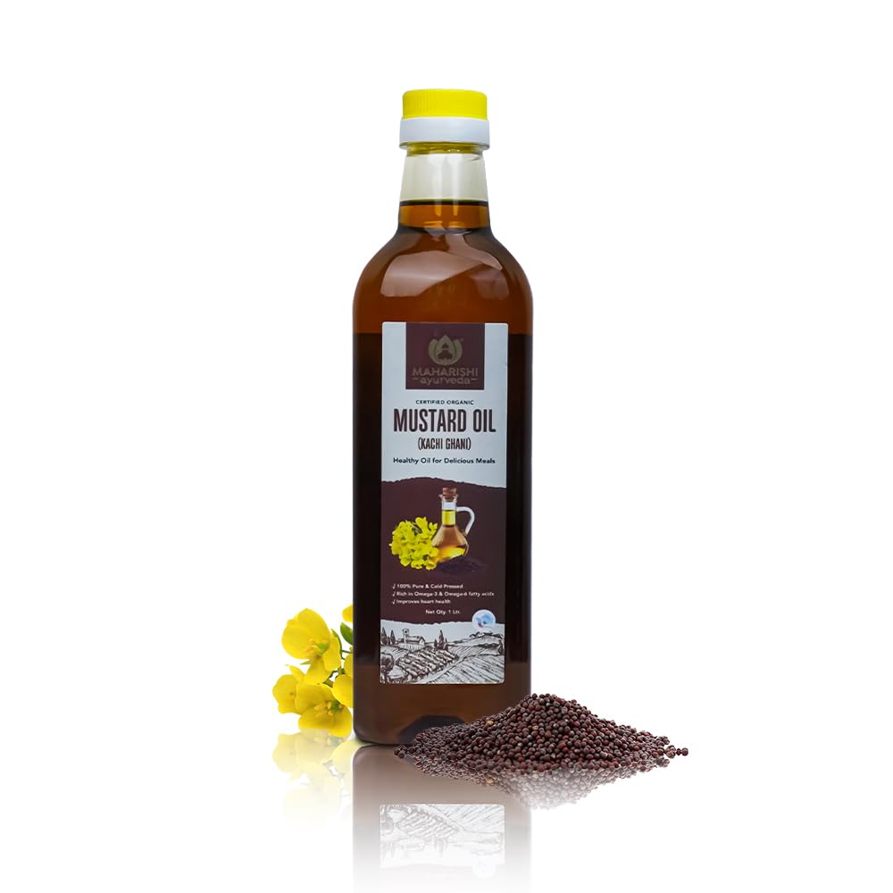 Sponsored Ad - Maharishi Ayurveda Organic Kachi Ghani Mustard Oil - 1 Ltr. Pure & Unrefined Cold Pressed Mustard Oil | Naturally Cholesterol Free | Rich in Omega 3 & 6, Healthy & Chemical-Free 1L