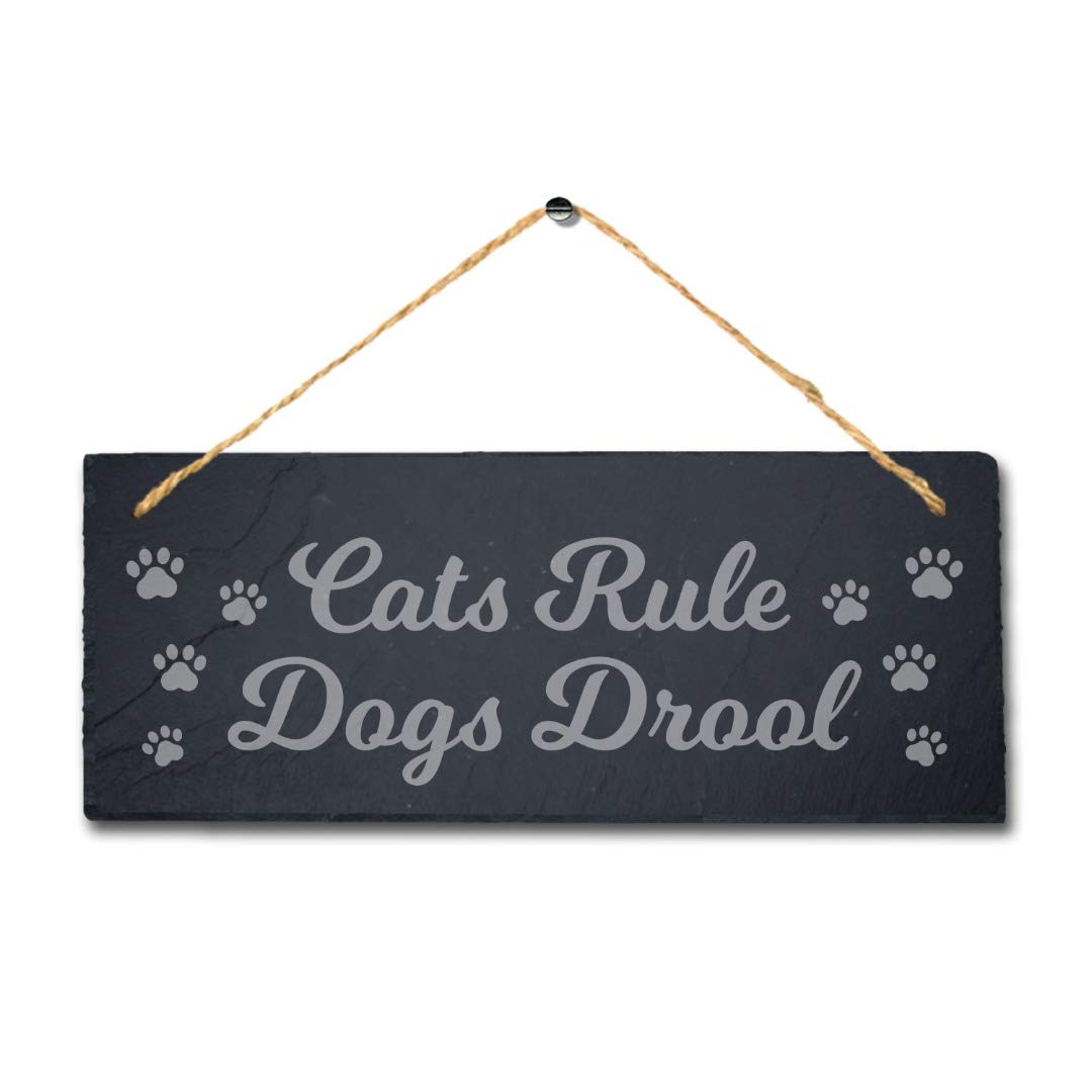 Stukk Pet Funny Laser Hanging Kitten Kennels Pup Puppy Home (Cats Rule Dogs Drool), Natural Engraved Slate Stone Plaque - Image 3