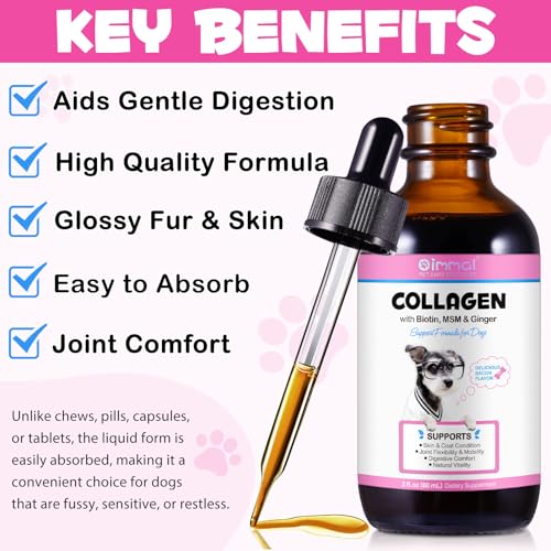 Flüssiges Kollagen für Hunde, Hund Haut und Fell Kollagen Ergänzung, trockene und juckende Haut Relief, Hund Joint Supplements, Unterstützung der Verdauung Gesundheit, Hund Kollagen Tropfen