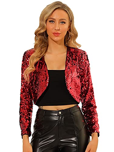 Image of Allegra K Women's Sequin Jacket Party Long Sleeve Open Front Crop Cardigan Bolero Shrug