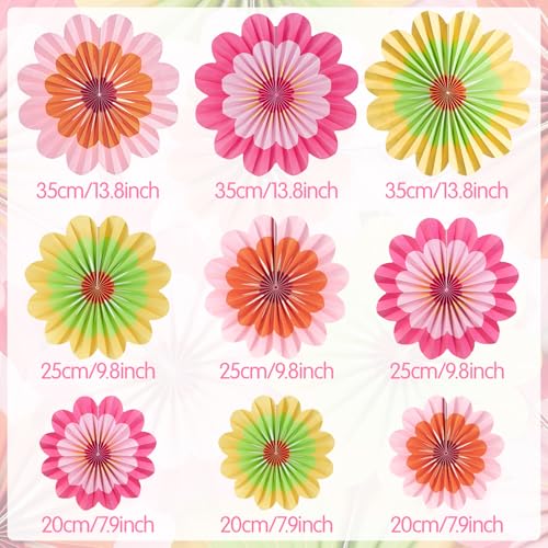 Image of SUNBEAUTY 9 Pcs Paper Flowers Fans Hot Orange and Hot Pink Party Spring Summer Decorations Tissue Paper Flowers Decorations for Girl Groovy Birthday Baby Shower Wedding Bachelorette Room Wall Hanging