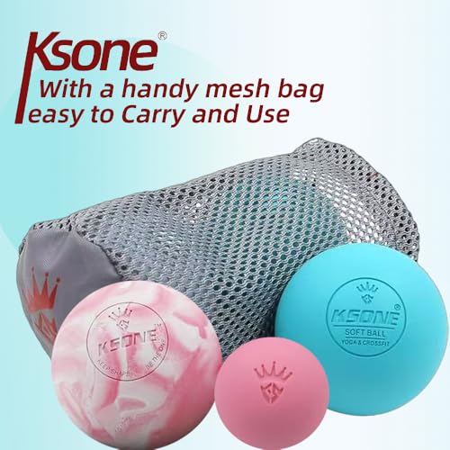 Image of KSONE Lacrosse Massage Balls, Muscle Massage Roller Deep Tissue Balls Hard and Soft Massage Ball Set with Mini Ball and Mesh Bag. (Pink)
