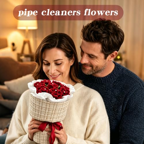 Image of VZF Pipe Cleaners Bulk Pipe Cleaner Flower Kit, DIY Pipe Cleaners Flowers Craft Stems for Classroom Decor Halloween Decor Limpia Pipas,Valentines Day Gifts Chenille Stems Crafting Supplies Craft Kits
