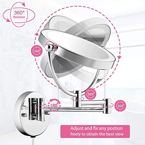 Miroir de maquillage mural avec LED et bras extensible double face 8 pouces - 3