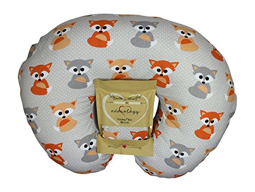 Image of Adorology Nursing Pillow Slipcover, Baby Gray Foxes Design, Maternity Breastfeeding Newborn Infant Feeding Cushion Cover Case, Baby Shower for New Moms