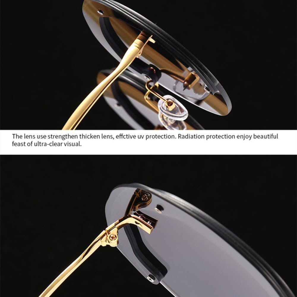 Fashion Oversized Rimless Round Sunglasses Women Clear Ocean Gradient Lens Shades UV400 Trending Men Sun Glasses