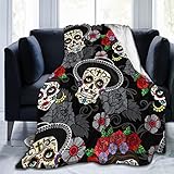 Gbuzozie Halloween Fleece Blanket Sugar Skulls Day of The Dead Lightweight Ultra-Soft Micro Throw Blanket for Sofa Couch Bed Camping Travel - Super Soft Cozy Microfiber Blanket 60'X50'