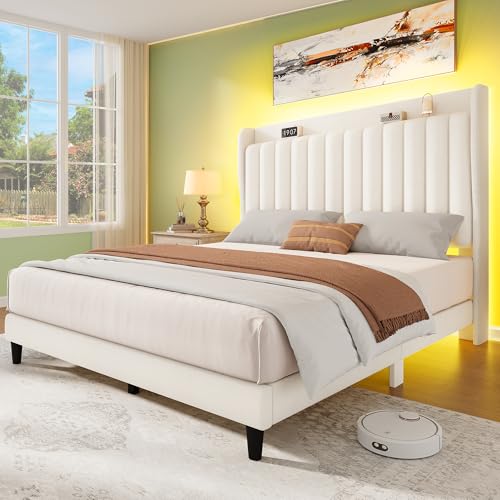 YITAHOME Queen Bed Frame with Adjustable Velvet Wingback Headboard 43.3