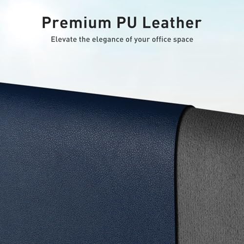 Image of Aothia Leather Desk Pad Protector, Mouse Pad, Office Desk Mat, Non-Slip PU Leather Desk Blotter, Laptop Desk Pad, Waterproof Desk Writing Pad for Office and Home (17 inchx48 inch, Dark Blue)