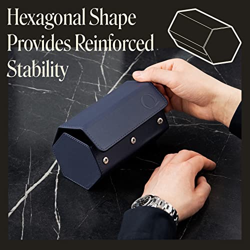 QWATCHBANDS Leather Watch Cases for Men - Hexagon Single & Double Watch Roll Travel Case - Genuine Napa Leather with Velvet Interior - Storage & Display Holder for 1 Watch or 2 Watches