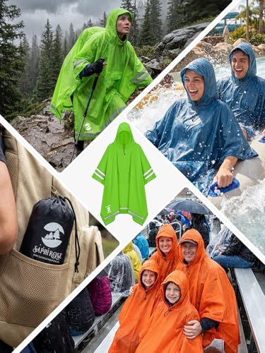 Image of SaphiRose Hooded Rain Poncho Waterproof Raincoat Jacket for Men Women Adults