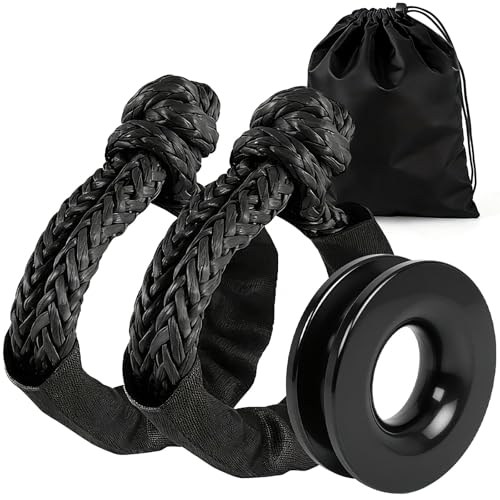 Image of BARTOO Winch Snatch 66000 LB Recovery Ring with 2PCS Soft Shackle 1 /2 inch X 22 Inch Winch Rope, for ATV UTV SUV Truck Off-Road Vehicle Recovery Accessories, Black