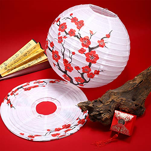 Blulu 6 Pack Chinese Japanese Paper Lantern Red Cherry Blossom Paper Lantern Sakura Lantern For Chinese Oriental Style Restaurant Home Wedding Party Decoration, 11.8 X 11 Inch #TOP3