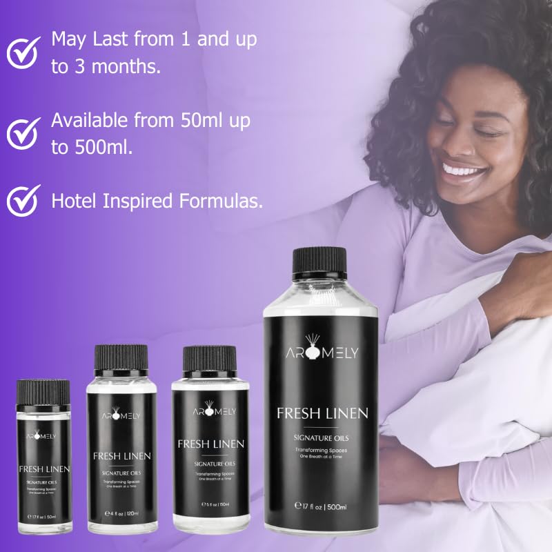 Fresh Linen by Aromely Essential Diffuser Oil Blend - Signature Diffuser Aroma Scent - Luxurious Fragrance with Notes Cool Cotton, Airy Musk and Soft Powdery Florals. (500ml)