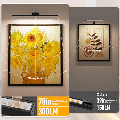 Image of Afyuol Picture Lights for Wall, Battery Operated Picture Light 24in Gallery Light for Paintings CCT Dimmable Recharging Battery Wall Light with Remote Control for Living Room Gallery Dartboard