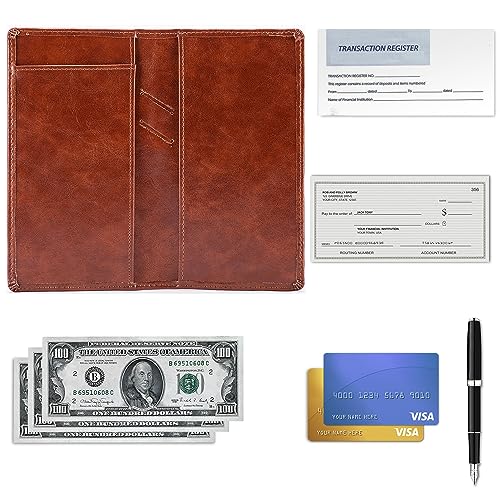 Image of Aurya Leather Checkbook Covers for Personal Checkbook, Checkbook Holder with Free Vinyl Divider, Checkbook Cover for Duplicate Checks for Men and Women