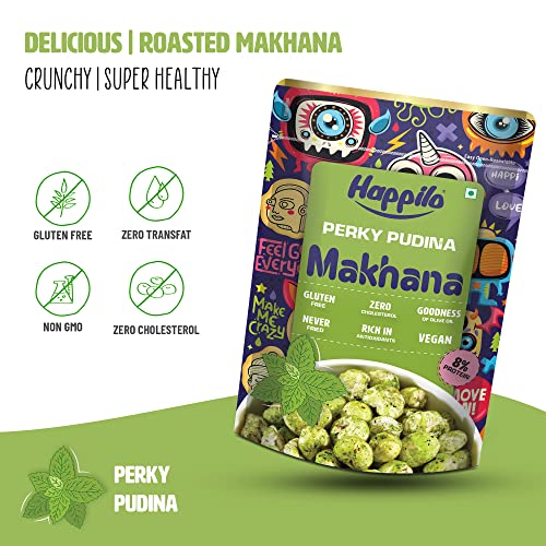 Image of Happilo Premium Super Snack Makhana Perky Pudina 55g (Pack of 9) | Roasted Foxnuts, Phool Makhana | Healthy Snacks | Low Calorie, Vegan & Tasty
