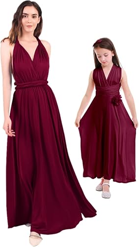 Miniatura 2 de IWEMEK Vestidos a juego para mamá e hija, trajes a juego para mujeres y niñas, convertible, multidirección, vestido de boda