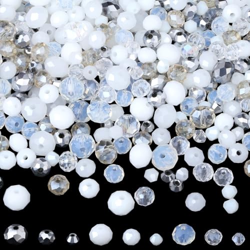 ZHIYUXI 1100PCS 4mm 6mm 8mm White Faceted Glass Beads for Jewelry Making