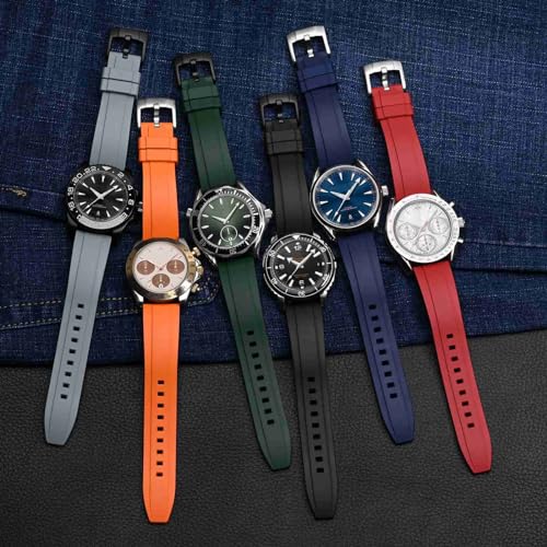 WOCCI 24mm Hevea Watch Strap, FKM Rubber (Not Silicone), Quick Release Replacement Band for Men, Silver Buckle (Blue)