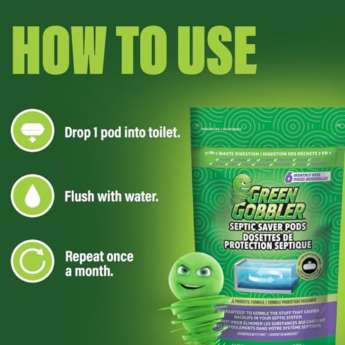 Green Gobbler Septic Tank Treatment Packets, 12 Month Supply - Powerful Natural Bacterial & Enzymes to Prevent Costly Septic Issues, Back-Ups, Foul Odor by Green Gobbler - Image 5