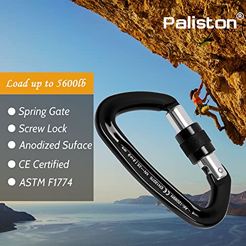 Locking Carabiner - 25Kn 5600Lb Climbing Carabiner Screw Gate D Shape Carabiner Black (Pack Of 5) #TOP1