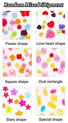 Akoak 1 Bottle (Approx. 400Pcs) Handmade Candy-Colored Children's Clothing Buttons, Square/Heart-Shaped/Flower-Shaped, A Variety Of Shapes And Colors Are Shipped Randomly #TOP7