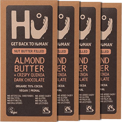 Hu Almond Butter And Crispy Quinoa Dark Chocolate Bar, 4 X 60 G - Vegan & Paleo Friendly