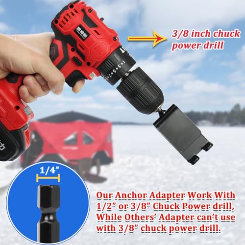 Huntury Ice Anchor Drill Adapter for Set Up Ice Fishing Shelter, Fit 3/8" and 1/2" Chuck Power Drills, Quick and Easy to Set Up Ice Tent, Ice Fishing Accessories, Ice Shelter Accessories by Huntury - Image 5