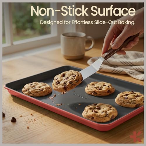Pink 8-Piece Ceramic Coated Bakeware Sets, Nonstick Aluminized Steel Pans with Muffin, Loaf, Cake, Roasting, Sheet Pans & Cooling Rack, Oven Safe to 500°F, Dishwasher Safe, BPA, PTFE & PFAS Free by BAKKENMASTER - Image 5