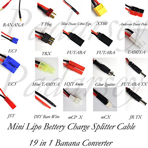 Pardarsey RC Akku-Lader-Steckverbinder Splitter Draht,19 in 1 Octopus Convert Cable zu 4.0mm Banane Plug Lead Cable für XT60, EC3, EC5, HXT4MM, Tamiya, JST, T-Dean, TRX, Futaba