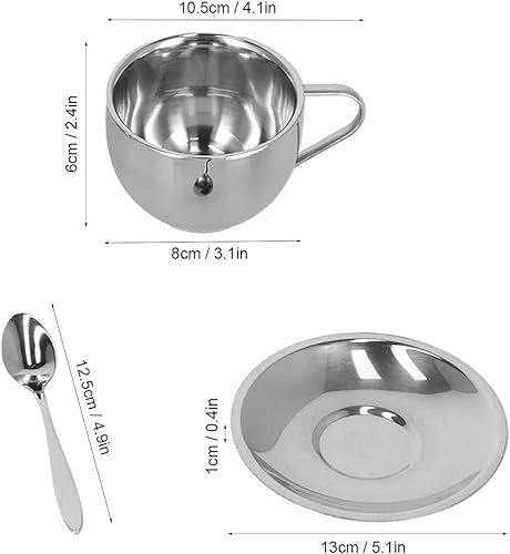 Miniatura 5 de Juego de tazas de café con aislamiento de doble pared con platillo y cuchara, juego de 3 tazas de café, taza de café de acero inoxidable con asa