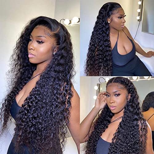 180% Density Lace Closure Wigs Human Hair 4×4 Glueless Brazilian Deep Curly Lace Front Wigs Human Hair for Black Women P