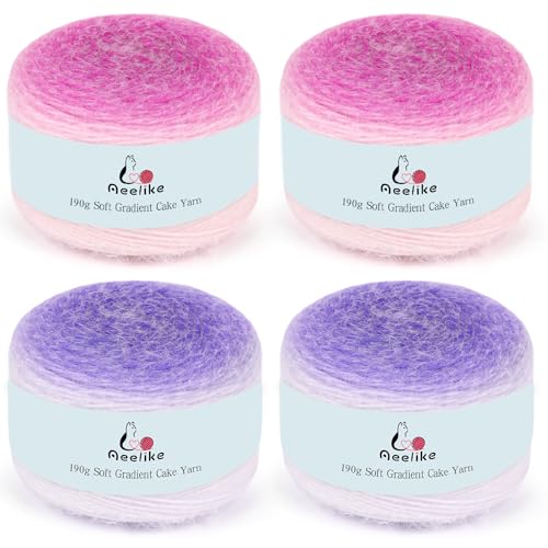 Image of Aeelike Ombre Yarn for Crocheting, 4 PCS Colorful Gradient Yarn #4 Medium, Each 190g(6.7 oz) 400m(437.5 Yards) 71% Acrylic 29% Nynon, Soft Cake Crochet Yarns for Blanket, Scraves, Sweaters, Color O