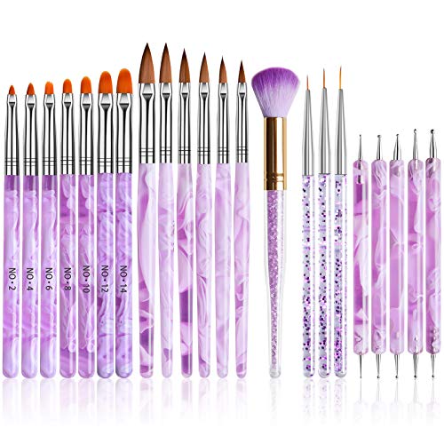 Kalolary 22pcs UV Acryl Gelnägel Pinsel Nail Art Staubentferner Nail Art Punktierstift Professionelles Nagelzeichnen Werkzeug Gel Nägel Pinsel Set für DIY Nail Art Designs