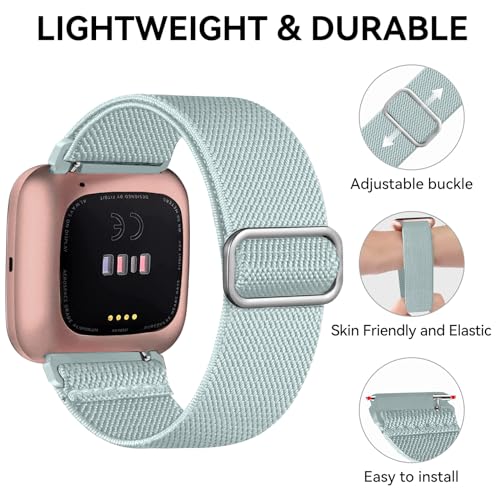 Chinber 5 Pack Bands Compatible with Fitbit Versa 2 Bands for women/Versa Lite/SE, Soft Adjustable Nylon Braided Sport Solo Loop Smartwatch Band for Fitbit Versa2/Lite/SE Women Men by Chinber - Image 2