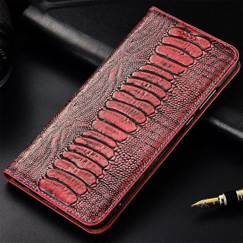 Étui magnétique Samsung S26 Ultra clapet en cuir véritable rouge protection arrière 3D