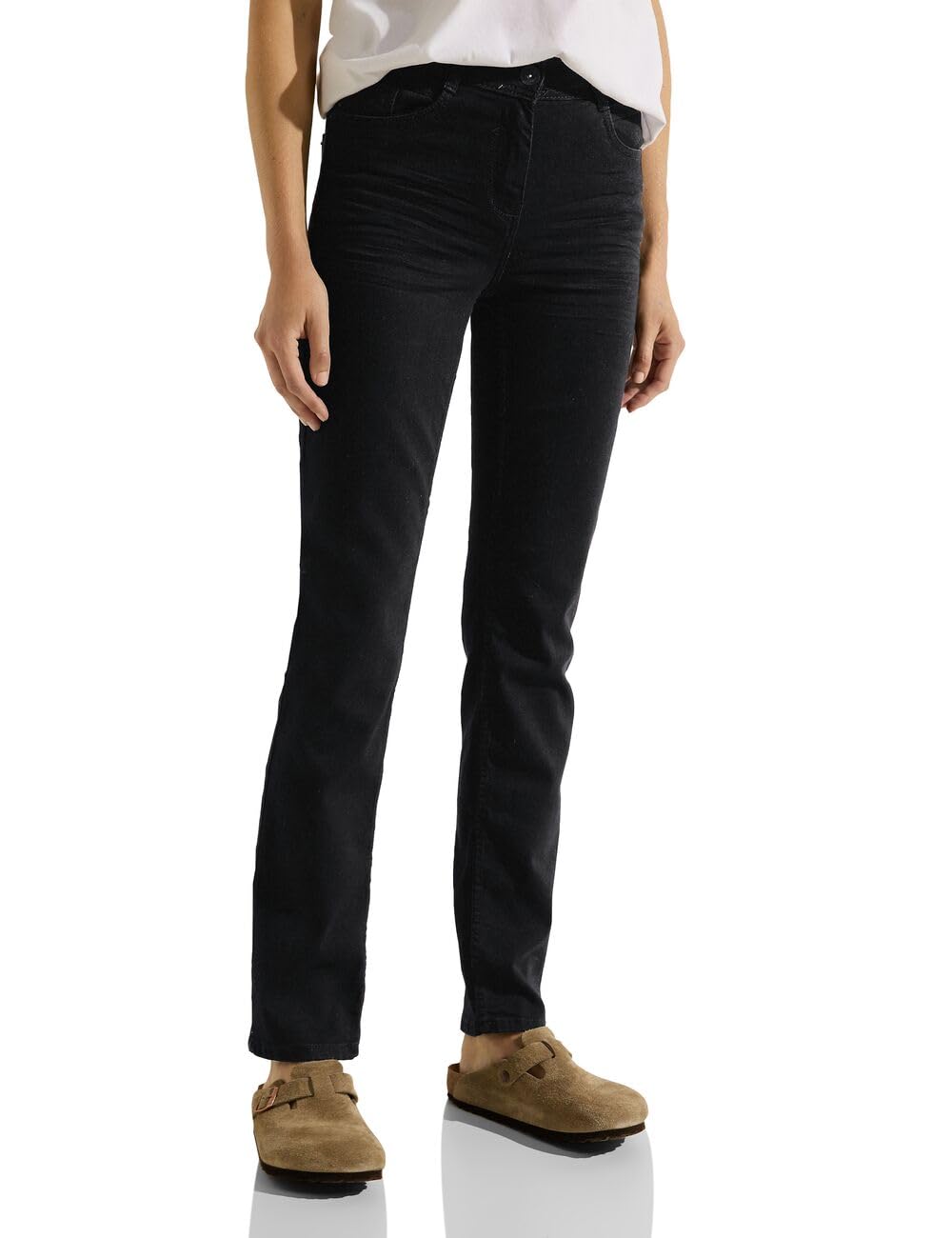 Cecil Women's Dark Straight Fit Jeans, Black (Black), 28W x 30L