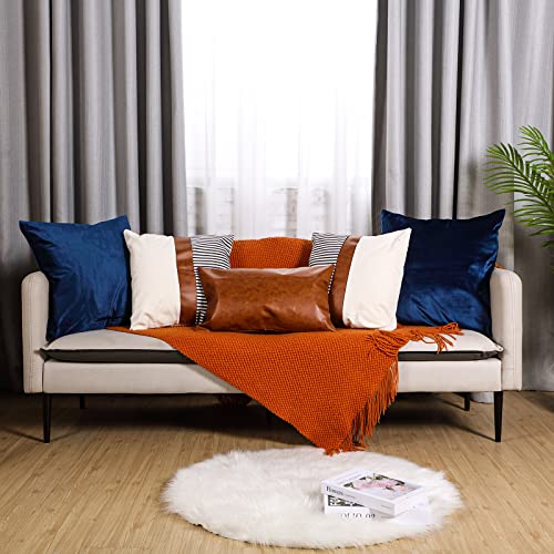 Tradder 5 Pcs Farmhouse Faux Leather Pillow Cover Modern Decorative Linen Throw Pillow Covers Boho Cushion Pillowcases For Couch Living Room, 20 X 20 Inch, 18 X 18 Inch, 12 X 20Inch (Stylish Style) #TOP4