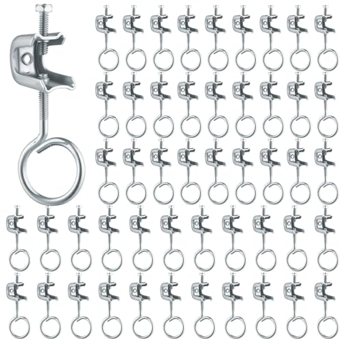 AOKLIT 50Pack 1/4 x 20 Beam Clamps Steel Small C Clamp with Screws Rings Metal Cable Clamp with Threaded Bridle Rings Hangers for Pipe Cable (1 1/4 Inch Bridle Ring)