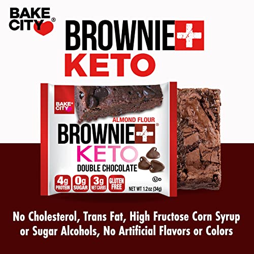 Bake City Brownie+ Keto | 1.2oz Brownie (12 pack), Gluten Free, 0g Sugar, Only 3g Net Carbs, Good Fats, 4g Protein, Kosher, No Artificial Ingredients